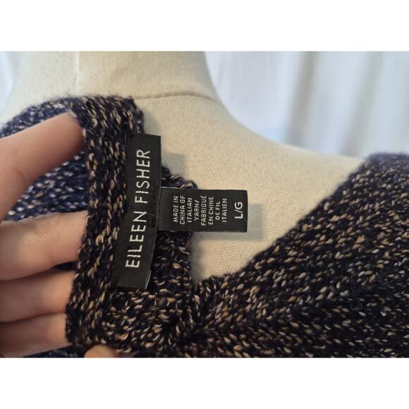 Eileen Fisher Womens Black Fringe Hemmed Wool Blend Sweater Large - Picture 7 of 7